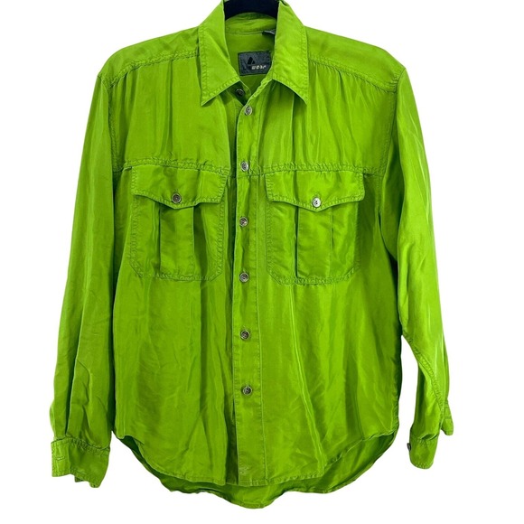 lizwear Tops - Silk Button Up Blouse S‎ Bright Green Colorful Chic Lightweight Boho Airy